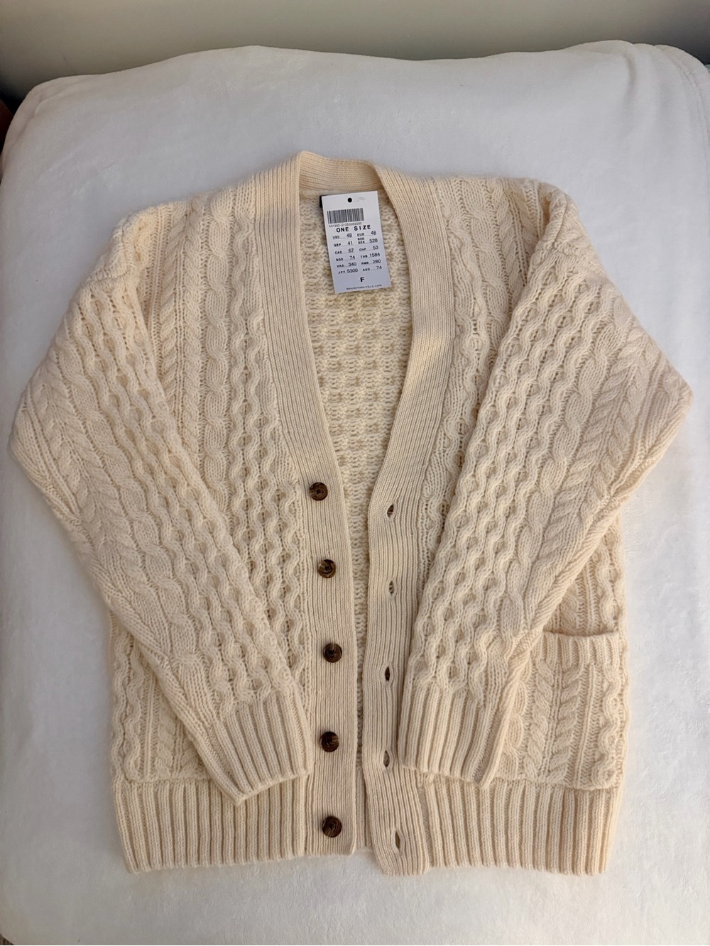 Brandy Melville Cream Cable Knit Wool Cardigan NWT One Size MH382